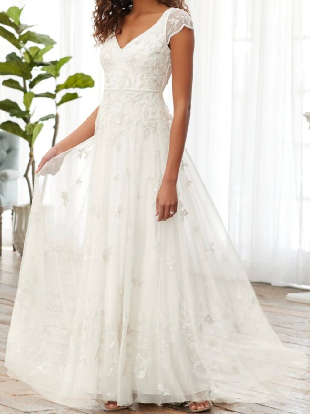 Adrianna Papell wedding dress gown floral beaded sweetheart 40383 size 12-14